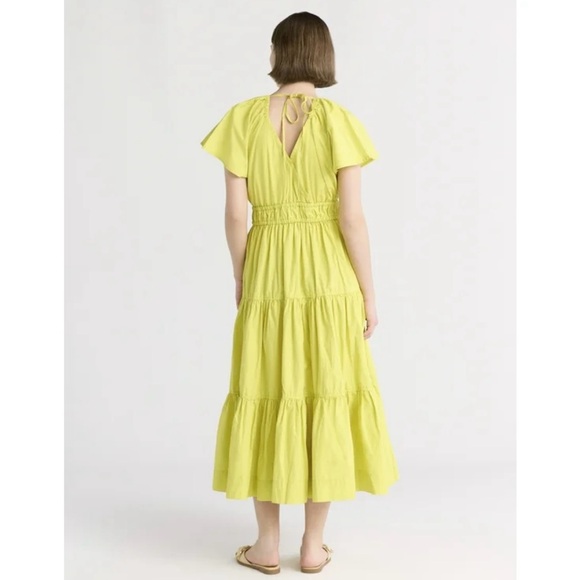 Free Assembly Yellow Midi Tiered V Neck Dress with Cap Sleeves - Picture 2 of 8